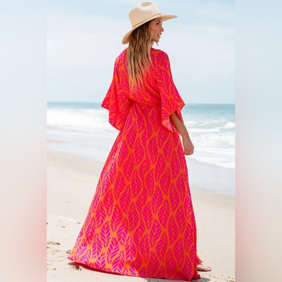 Drawstring Printed V-Neck Maxi Dress - Picture 2 of 6